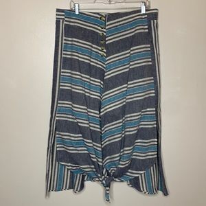 CHANCES R Skirt Blue & Turquoise Striped A-Line Tie Front Casual Partial XL